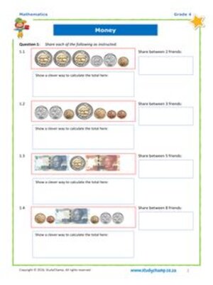cover image of Grade 4 Maths Worksheet: Money